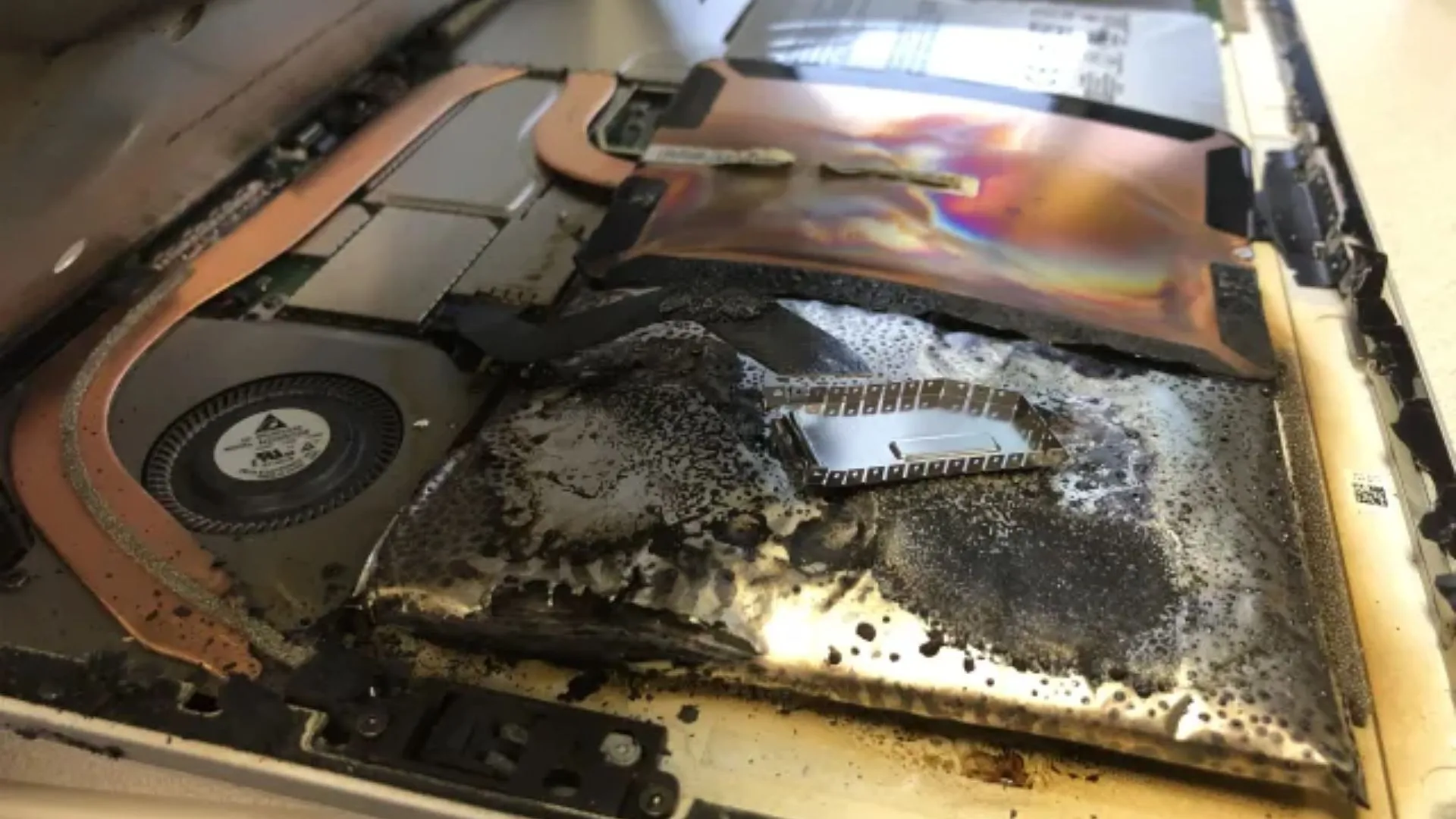 Laptop repair for damaged and overheated battery issue