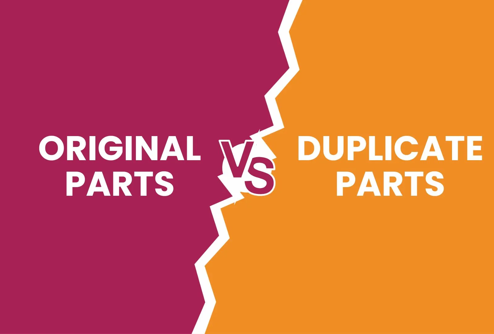 Graphic comparing original parts vs duplicate parts with a cracked split design, highlighting the importance of using genuine components in mobile phone repair.